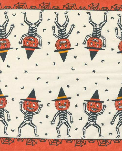 Classic Retro Holiday Toweling 16" Pumpkin Skeleton Dance 920-311 - 3-1/2 YARD Fabrics Moda Fabrics   