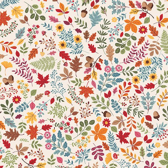 Autumn Days Foliage White TP2595Q Fabrics Makower UK   