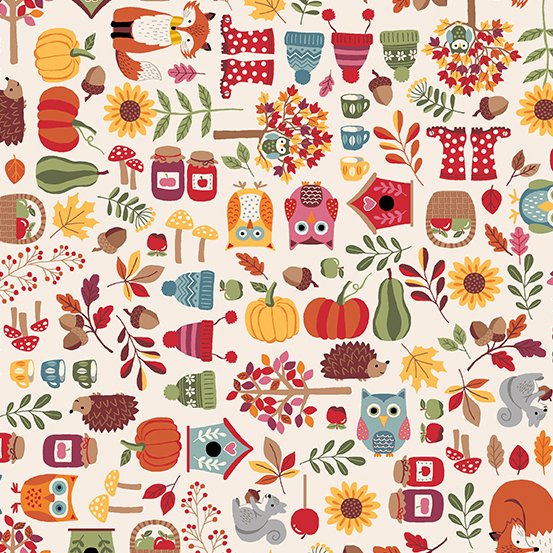 Autumn Days Icons White TP2593Q Fabrics Makower UK   