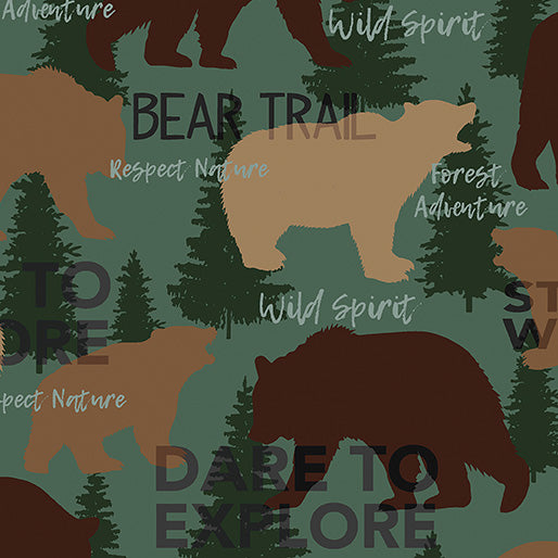 Moose Creek Lodge Bear Trail Forest Green 12919-40 Fabrics Benartex   