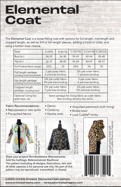 Elemental Coat Class with Teresa Coates- September 16, 2024 Services GE Designs   